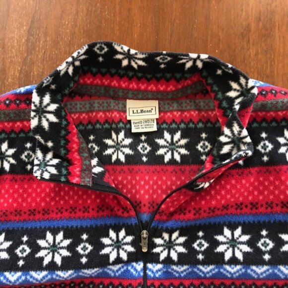 L. L. BEAN Vintage 1/4 Zip Fleece Snowflake Print Medium - Picture 7 of 16